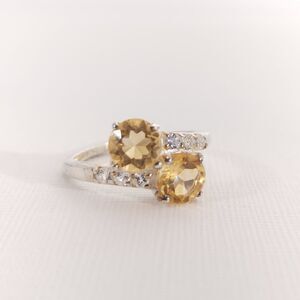 Brazilian Citrine Bypass Ring Sterling Silver Size 6
